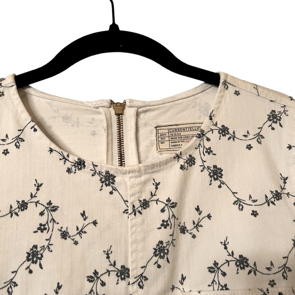 Current/elliot Short sleeved Floral Denim Mini Dress with frayed hem. - Picture 6 of 15